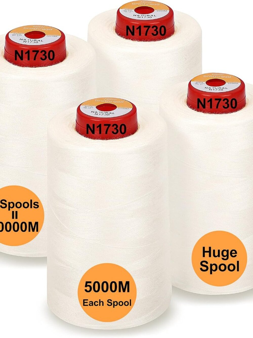 4 Large Cones All Purpose Polyester Thread -Natural